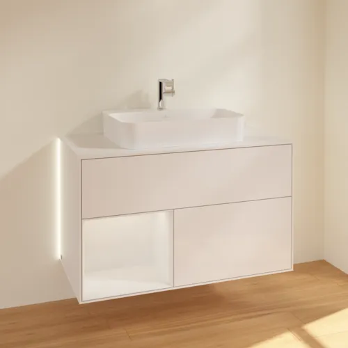 Bild von VILLEROY BOCH Finion Waschbeckenunterschrank, mit Beleuchtung, 2 Auszüge, 1000 x 603 x 501 mm, Glossy White Lacquer / Glossy White Lacquer / Glass White Matt #G361GFGF