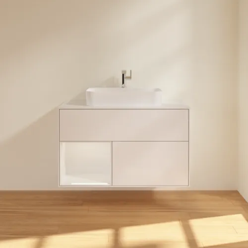 Bild von VILLEROY BOCH Finion Waschbeckenunterschrank, mit Beleuchtung, 2 Auszüge, 1000 x 603 x 501 mm, Glossy White Lacquer / Glossy White Lacquer / Glass White Matt #G361GFGF