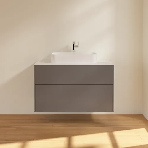 Bild von VILLEROY BOCH Finion Waschbeckenunterschrank, mit Beleuchtung, 2 Auszüge, 1000 x 603 x 501 mm, Anthracite Matt Lacquer / Glass White Matt #G35100GK