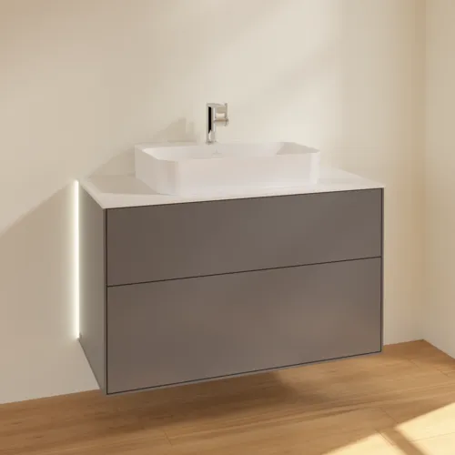 Bild von VILLEROY BOCH Finion Waschbeckenunterschrank, mit Beleuchtung, 2 Auszüge, 1000 x 603 x 501 mm, Anthracite Matt Lacquer / Glass White Matt #G35100GK
