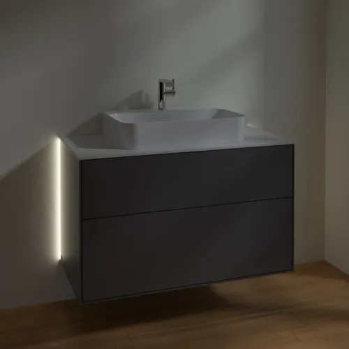 Bild von VILLEROY BOCH Finion Waschbeckenunterschrank, mit Beleuchtung, 2 Auszüge, 1000 x 603 x 501 mm, Anthracite Matt Lacquer / Glass White Matt #G35100GK