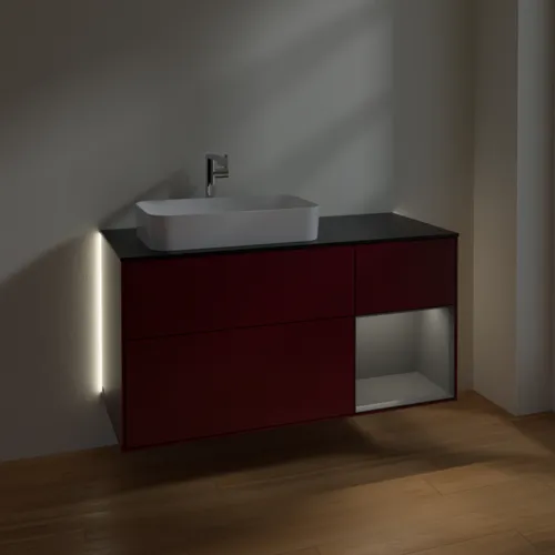 Bild von VILLEROY BOCH Finion Waschbeckenunterschrank, mit Beleuchtung, 3 Auszüge, 1200 x 603 x 501 mm, Peony Matt Lacquer / Anthracite Matt Lacquer / Glass Black Matt #G282GKHB