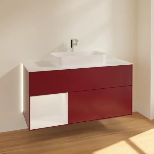 VILLEROY BOCH Finion Waschbeckenunterschrank, mit Beleuchtung, 3 Auszüge, 1200 x 603 x 501 mm, Peony Matt Lacquer / Glossy White Lacquer / Glass White Matt #G291GFHB, Bild 2