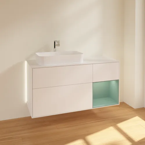 Obrázek VILLEROY BOCH Finion Vanity unit, with lighting, 3 pull-out compartments, 1200 x 603 x 501 mm, White Matt Lacquer / Olive Matt Lacquer / Glass White Matt #G281GMMT