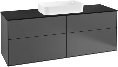 Picture of VILLEROY BOCH Finion Vanity unit, with lighting, 4 pull-out compartments, 1600 x 603 x 501 mm, Anthracite Matt Lacquer / Glass Black Matt #G32200GK