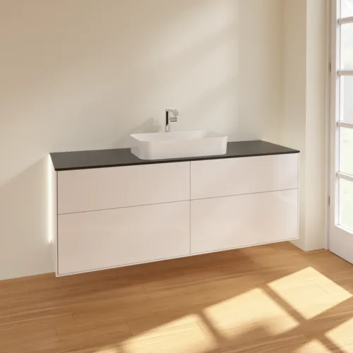 Bild von VILLEROY BOCH Finion Waschbeckenunterschrank, mit Beleuchtung, 4 Auszüge, 1600 x 603 x 501 mm, Glossy White Lacquer / Glass Black Matt #G32200GF