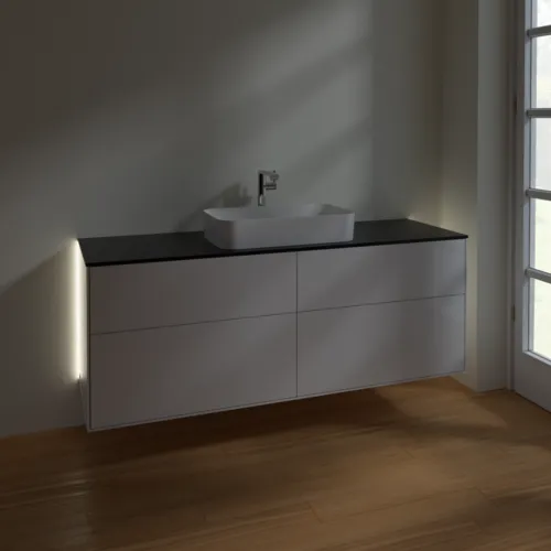 Bild von VILLEROY BOCH Finion Waschbeckenunterschrank, mit Beleuchtung, 4 Auszüge, 1600 x 603 x 501 mm, Glossy White Lacquer / Glass Black Matt #G32200GF