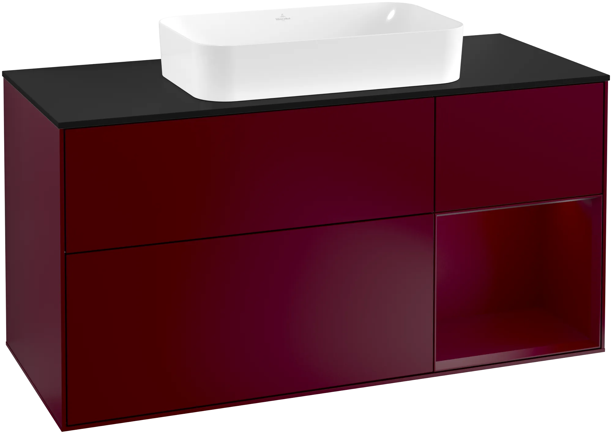 Picture of VILLEROY BOCH Finion Vanity unit, with lighting, 3 pull-out compartments, 1200 x 603 x 501 mm, Peony Matt Lacquer / Peony Matt Lacquer / Glass Black Matt #G302HBHB