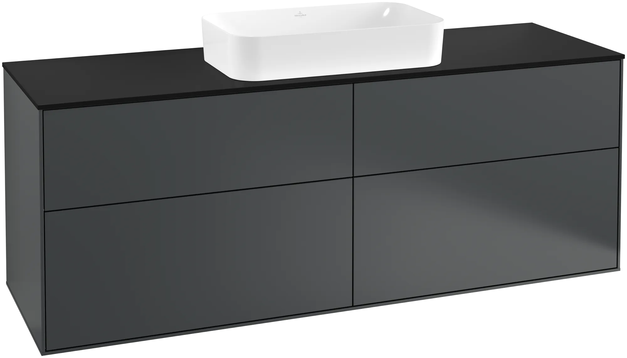 Picture of VILLEROY BOCH Finion Vanity unit, with lighting, 4 pull-out compartments, 1600 x 603 x 501 mm, Midnight Blue Matt Lacquer / Glass Black Matt #G32200HG