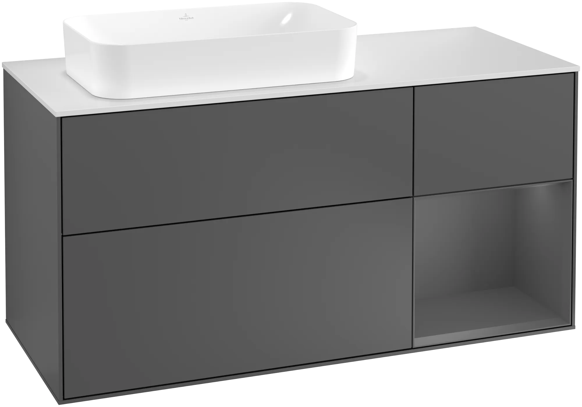 Picture of VILLEROY BOCH Finion Vanity unit, with lighting, 3 pull-out compartments, 1200 x 603 x 501 mm, Anthracite Matt Lacquer / Anthracite Matt Lacquer / Glass White Matt #G281GKGK