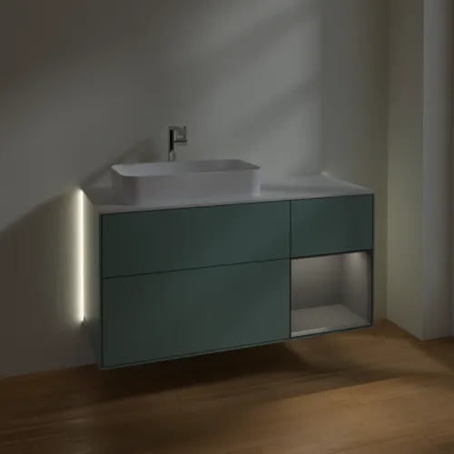 Bild von VILLEROY BOCH Finion Waschbeckenunterschrank, mit Beleuchtung, 3 Auszüge, 1200 x 603 x 501 mm, Olive Matt Lacquer / Anthracite Matt Lacquer / Glass White Matt #G281GKGM