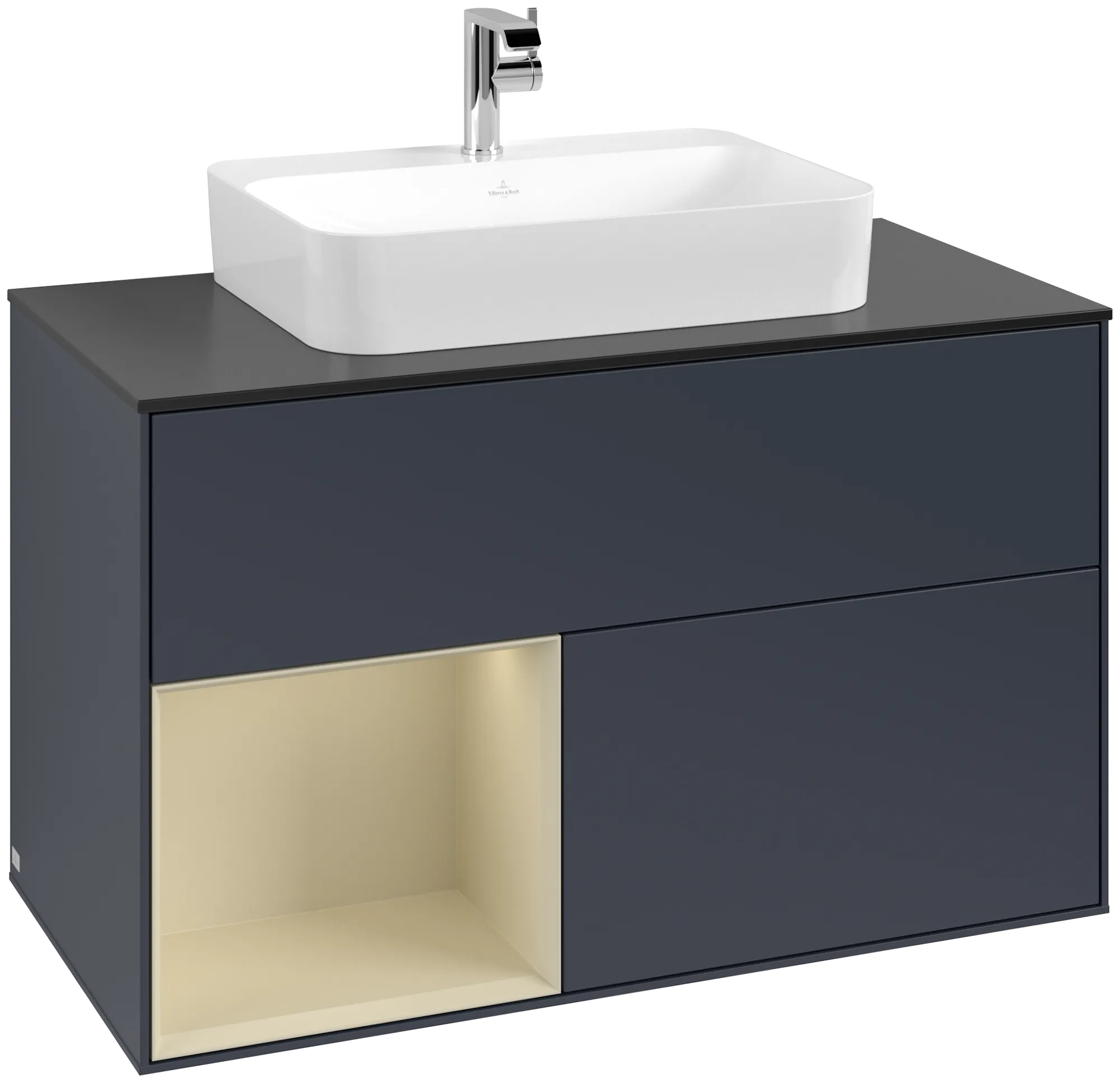 Picture of VILLEROY BOCH Finion Vanity unit, with lighting, 2 pull-out compartments, 1000 x 603 x 501 mm, Midnight Blue Matt Lacquer / Silk Grey Matt Lacquer / Glass Black Matt #G362HJHG
