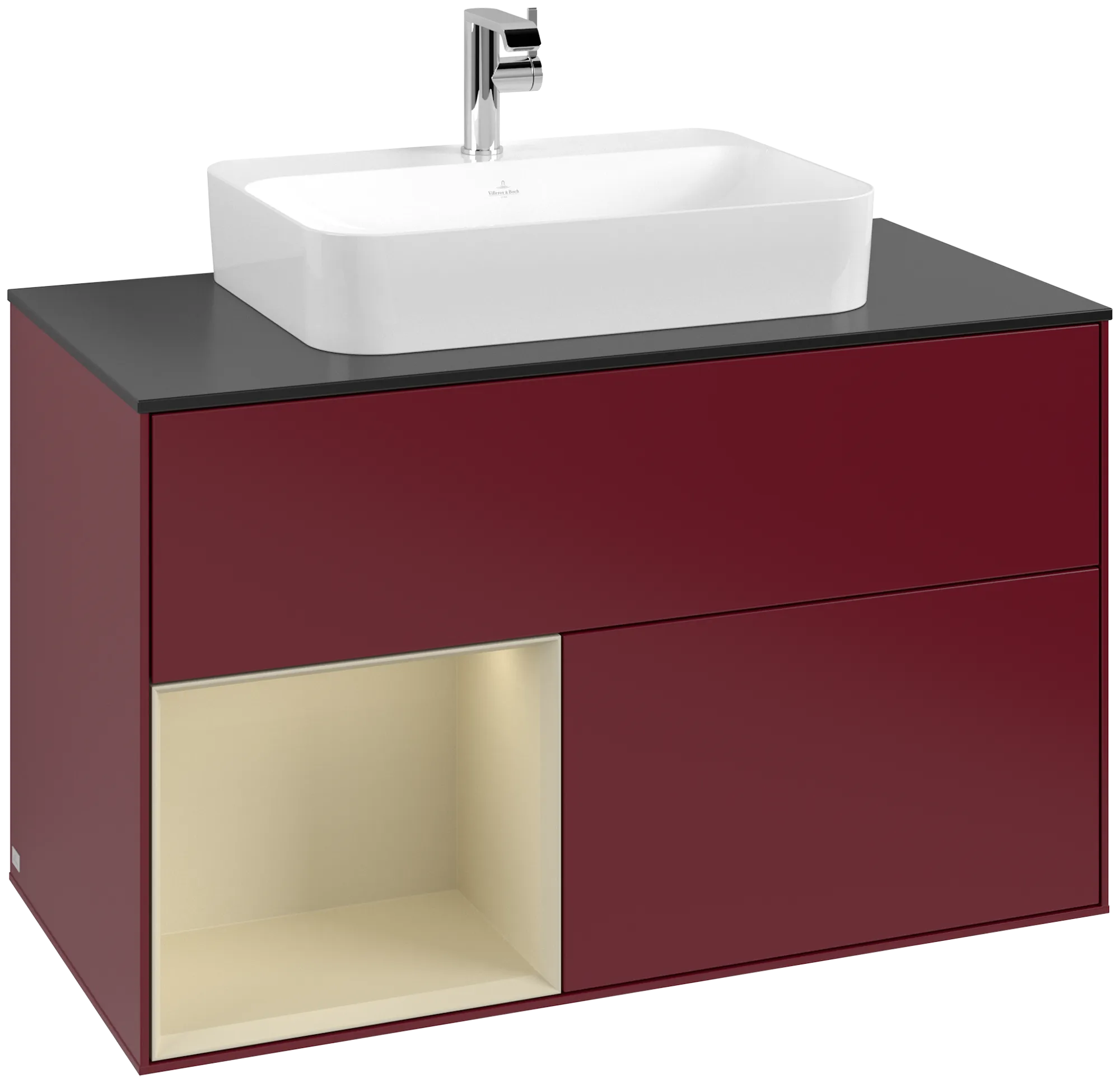 Picture of VILLEROY BOCH Finion Vanity unit, with lighting, 2 pull-out compartments, 1000 x 603 x 501 mm, Peony Matt Lacquer / Silk Grey Matt Lacquer / Glass Black Matt #G362HJHB
