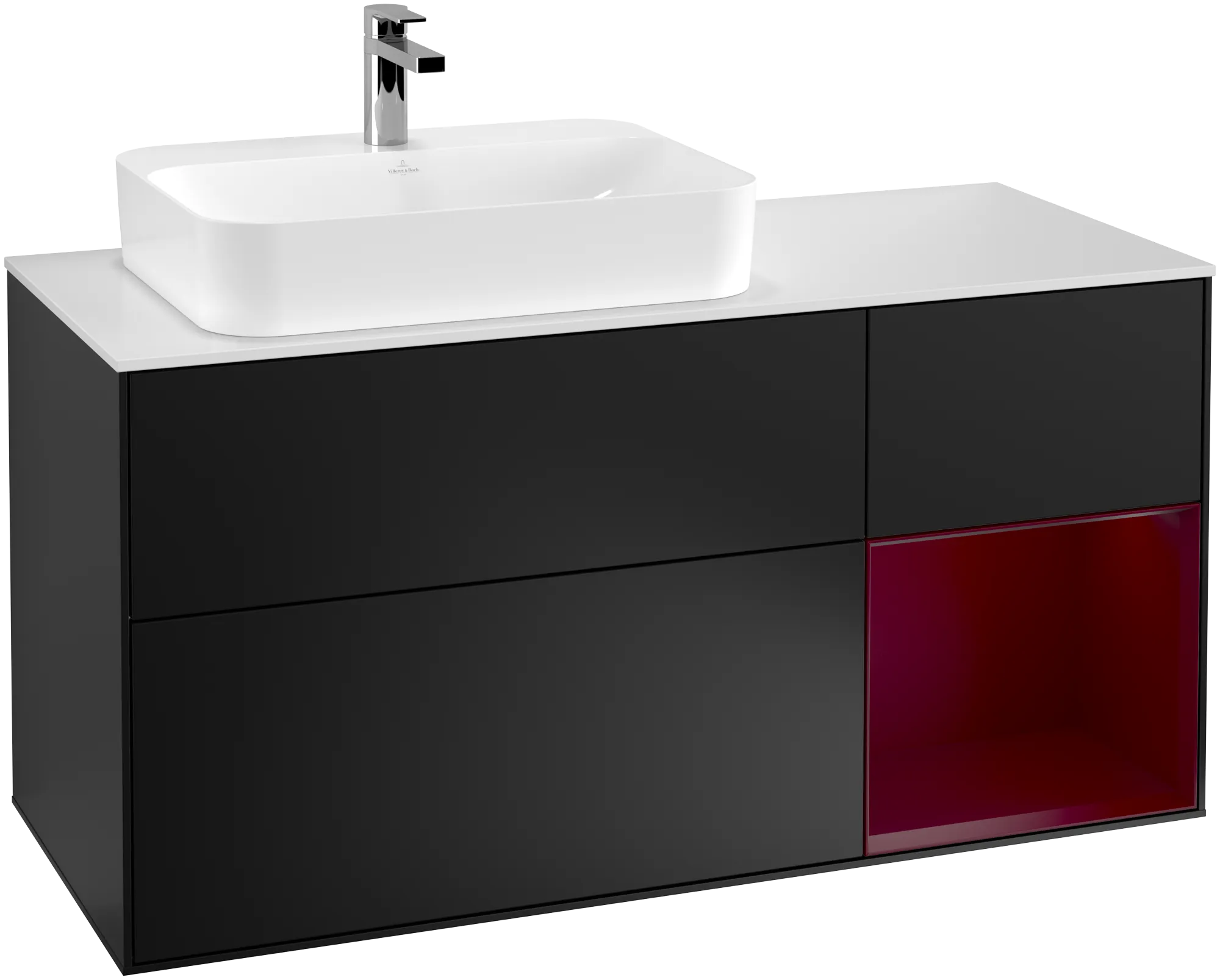 Picture of VILLEROY BOCH Finion Vanity unit, with lighting, 3 pull-out compartments, 1200 x 603 x 501 mm, Black Matt Lacquer / Peony Matt Lacquer / Glass White Matt #G401HBPD