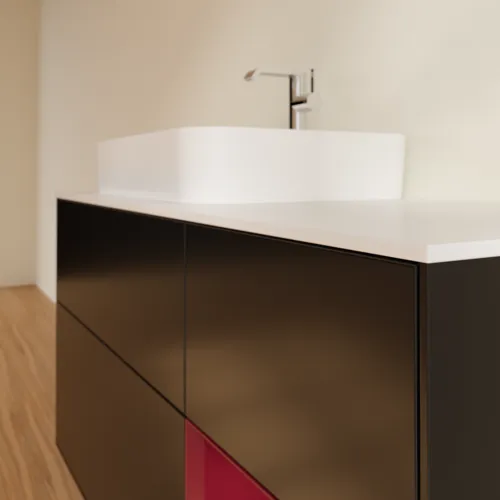 Bild von VILLEROY BOCH Finion Waschbeckenunterschrank, mit Beleuchtung, 3 Auszüge, 1200 x 603 x 501 mm, Black Matt Lacquer / Peony Matt Lacquer / Glass White Matt #G401HBPD