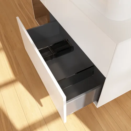 Bild von VILLEROY BOCH Finion Waschbeckenunterschrank, mit Beleuchtung, 3 Auszüge, 1200 x 603 x 501 mm, White Matt Lacquer / Walnut Veneer / Glass White Matt #G391GNMT