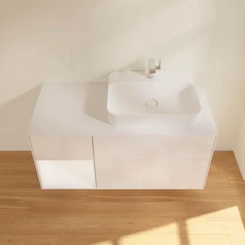Bild von VILLEROY BOCH Finion Waschbeckenunterschrank, mit Beleuchtung, 3 Auszüge, 1200 x 603 x 501 mm, Glossy White Lacquer / White Matt Lacquer / Glass White Matt #G391MTGF