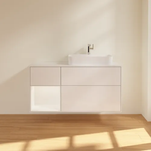 Bild von VILLEROY BOCH Finion Waschbeckenunterschrank, mit Beleuchtung, 3 Auszüge, 1200 x 603 x 501 mm, Glossy White Lacquer / White Matt Lacquer / Glass White Matt #G391MTGF