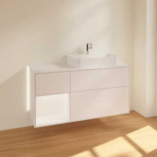 Bild von VILLEROY BOCH Finion Waschbeckenunterschrank, mit Beleuchtung, 3 Auszüge, 1200 x 603 x 501 mm, Glossy White Lacquer / White Matt Lacquer / Glass White Matt #G391MTGF
