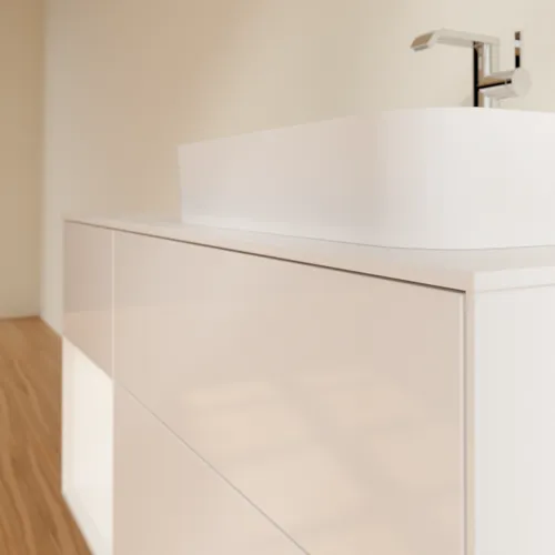 Bild von VILLEROY BOCH Finion Waschbeckenunterschrank, mit Beleuchtung, 3 Auszüge, 1200 x 603 x 501 mm, Glossy White Lacquer / White Matt Lacquer / Glass White Matt #G391MTGF