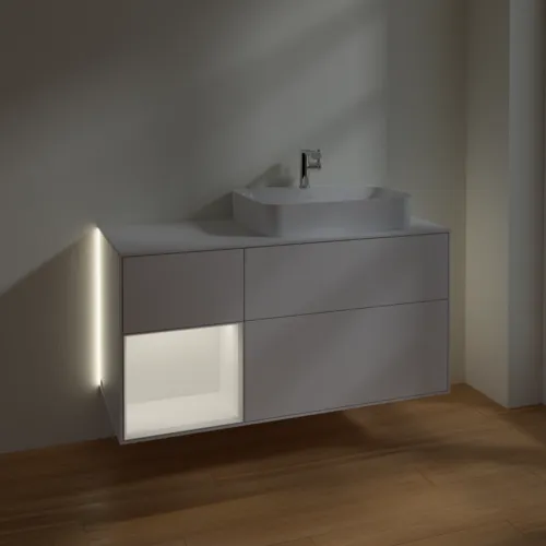 Bild von VILLEROY BOCH Finion Waschbeckenunterschrank, mit Beleuchtung, 3 Auszüge, 1200 x 603 x 501 mm, Glossy White Lacquer / White Matt Lacquer / Glass White Matt #G391MTGF