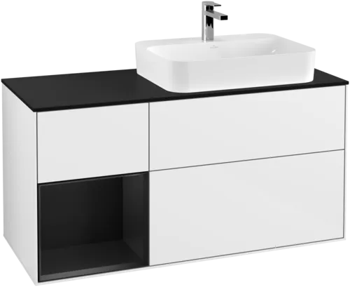 Picture of VILLEROY BOCH Finion Vanity unit, with lighting, 3 pull-out compartments, 1200 x 603 x 501 mm, Glossy White Lacquer / Black Matt Lacquer / Glass Black Matt #G392PDGF