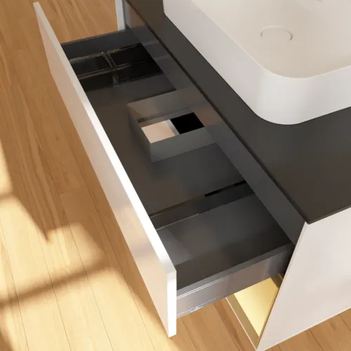 VILLEROY BOCH Finion Waschbeckenunterschrank, mit Beleuchtung, 2 Auszüge, 1000 x 603 x 501 mm, Glossy White Lacquer / Gold Matt Lacquer / Glass Black Matt #G372HFGF, Bild 8
