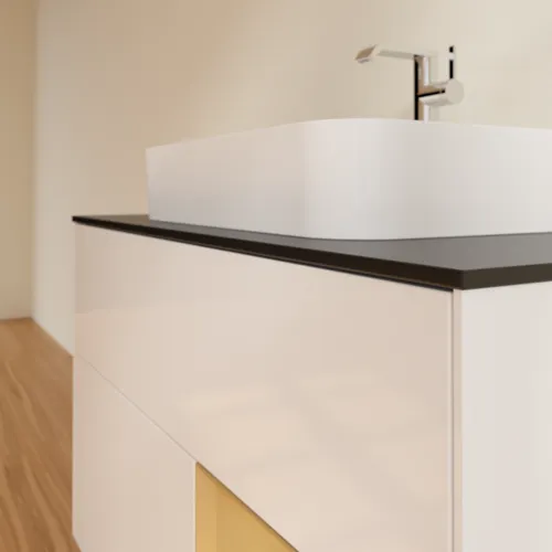 VILLEROY BOCH Finion Waschbeckenunterschrank, mit Beleuchtung, 2 Auszüge, 1000 x 603 x 501 mm, Glossy White Lacquer / Gold Matt Lacquer / Glass Black Matt #G372HFGF, Bild 6