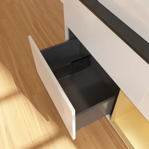 VILLEROY BOCH Finion Waschbeckenunterschrank, mit Beleuchtung, 2 Auszüge, 1000 x 603 x 501 mm, Glossy White Lacquer / Gold Matt Lacquer / Glass Black Matt #G372HFGF, Bild 7
