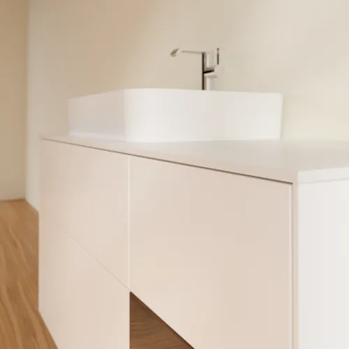 Bild von VILLEROY BOCH Finion Waschbeckenunterschrank, mit Beleuchtung, 3 Auszüge, 1200 x 603 x 501 mm, White Matt Lacquer / Walnut Veneer / Glass White Matt #G401GNMT