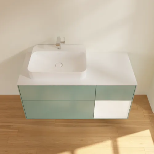 Obrázek VILLEROY BOCH Finion Vanity unit, with lighting, 3 pull-out compartments, 1200 x 603 x 501 mm, Olive Matt Lacquer / White Matt Lacquer / Glass White Matt #G401MTGM