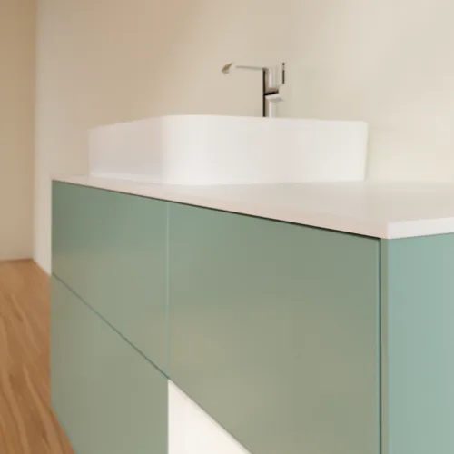 Obrázek VILLEROY BOCH Finion Vanity unit, with lighting, 3 pull-out compartments, 1200 x 603 x 501 mm, Olive Matt Lacquer / White Matt Lacquer / Glass White Matt #G401MTGM