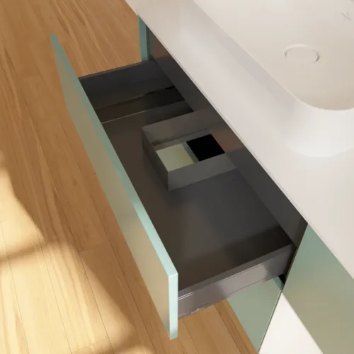 Obrázek VILLEROY BOCH Finion Vanity unit, with lighting, 3 pull-out compartments, 1200 x 603 x 501 mm, Olive Matt Lacquer / White Matt Lacquer / Glass White Matt #G401MTGM