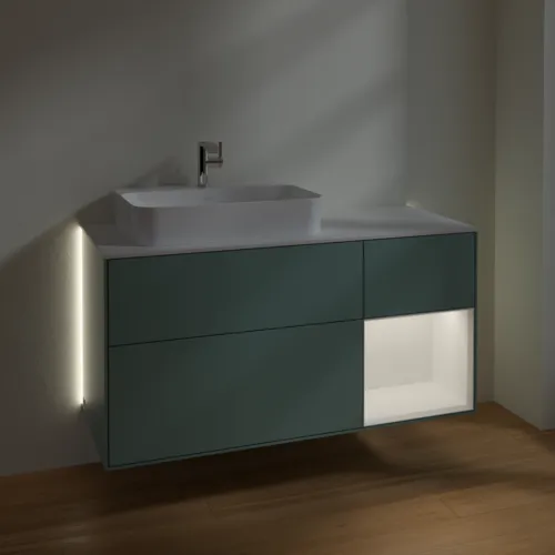Obrázek VILLEROY BOCH Finion Vanity unit, with lighting, 3 pull-out compartments, 1200 x 603 x 501 mm, Olive Matt Lacquer / White Matt Lacquer / Glass White Matt #G401MTGM