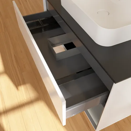 Picture of VILLEROY BOCH Finion Vanity unit, with lighting, 2 pull-out compartments, 1000 x 603 x 501 mm, Glossy White Lacquer / Anthracite Matt Lacquer / Glass Black Matt #G372GKGF
