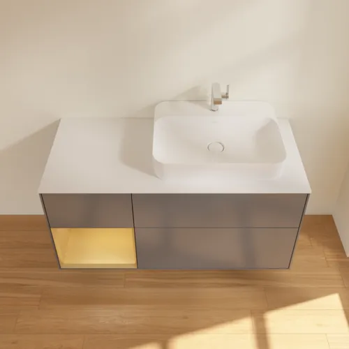 Obrázek VILLEROY BOCH Finion Vanity unit, with lighting, 3 pull-out compartments, 1200 x 603 x 501 mm, Anthracite Matt Lacquer / Gold Matt Lacquer / Glass White Matt #G391HFGK