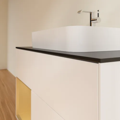 Bild von VILLEROY BOCH Finion Waschbeckenunterschrank, mit Beleuchtung, 2 Auszüge, 1000 x 603 x 501 mm, White Matt Lacquer / Gold Matt Lacquer / Glass Black Matt #G362HFMT