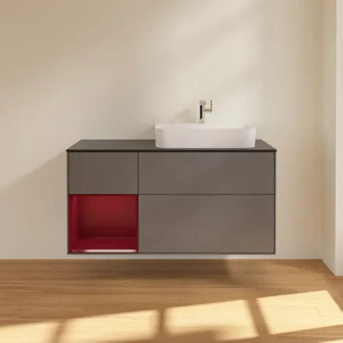Bild von VILLEROY BOCH Finion Waschbeckenunterschrank, mit Beleuchtung, 3 Auszüge, 1200 x 603 x 501 mm, Anthracite Matt Lacquer / Peony Matt Lacquer / Glass Black Matt #G392HBGK