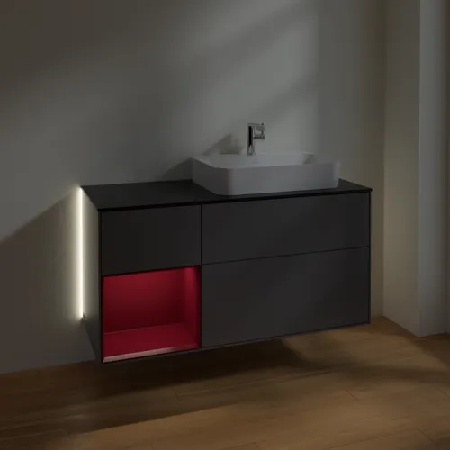Bild von VILLEROY BOCH Finion Waschbeckenunterschrank, mit Beleuchtung, 3 Auszüge, 1200 x 603 x 501 mm, Anthracite Matt Lacquer / Peony Matt Lacquer / Glass Black Matt #G392HBGK