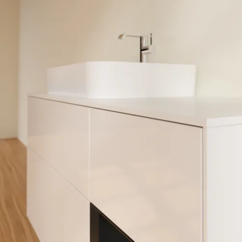 Obrázek VILLEROY BOCH Finion Vanity unit, with lighting, 3 pull-out compartments, 1200 x 603 x 501 mm, Glossy White Lacquer / Black Matt Lacquer / Glass White Matt #G401PDGF