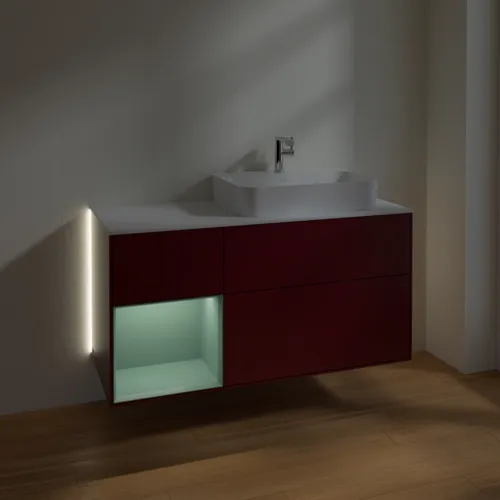 VILLEROY BOCH Finion Waschbeckenunterschrank, mit Beleuchtung, 3 Auszüge, 1200 x 603 x 501 mm, Peony Matt Lacquer / Olive Matt Lacquer / Glass White Matt #G391GMHB, Bild 5