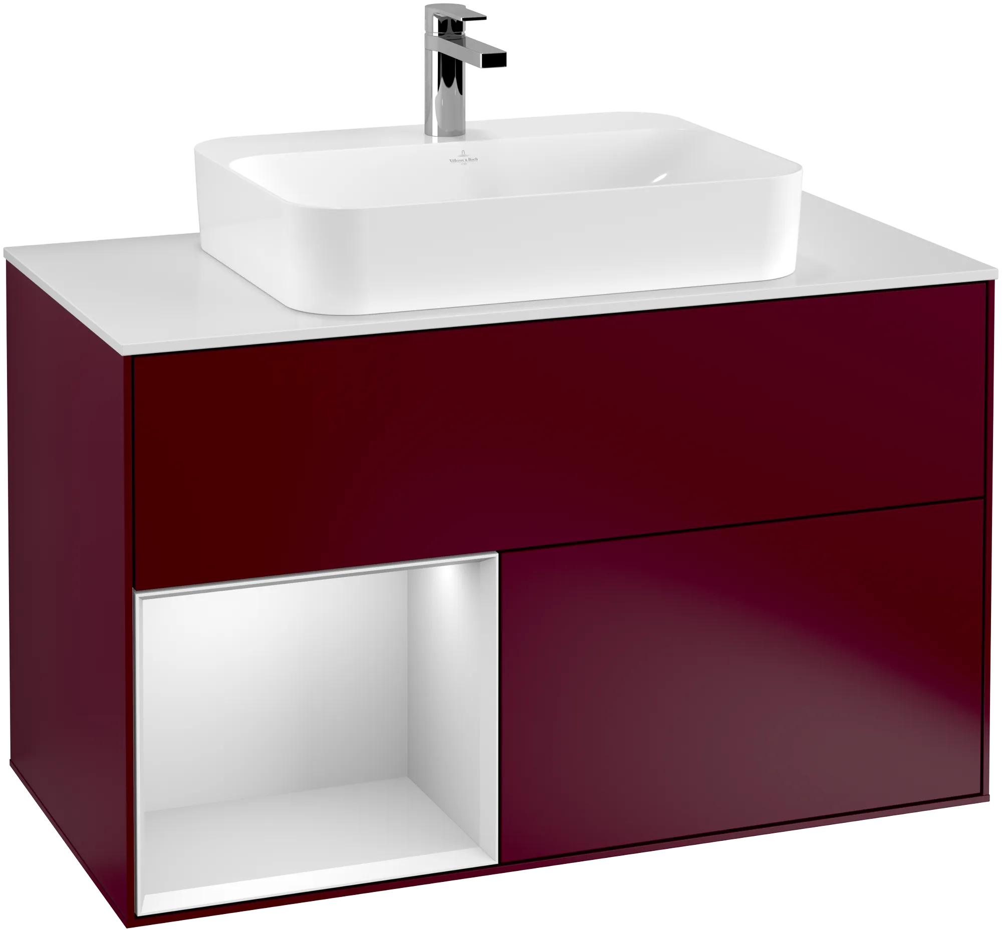 VILLEROY BOCH Finion Vanity unit, with lighting, 2 pull-out compartments, 1000 x 603 x 501 mm, Peony Matt Lacquer / White Matt Lacquer / Glass White Matt #G361MTHB resmi