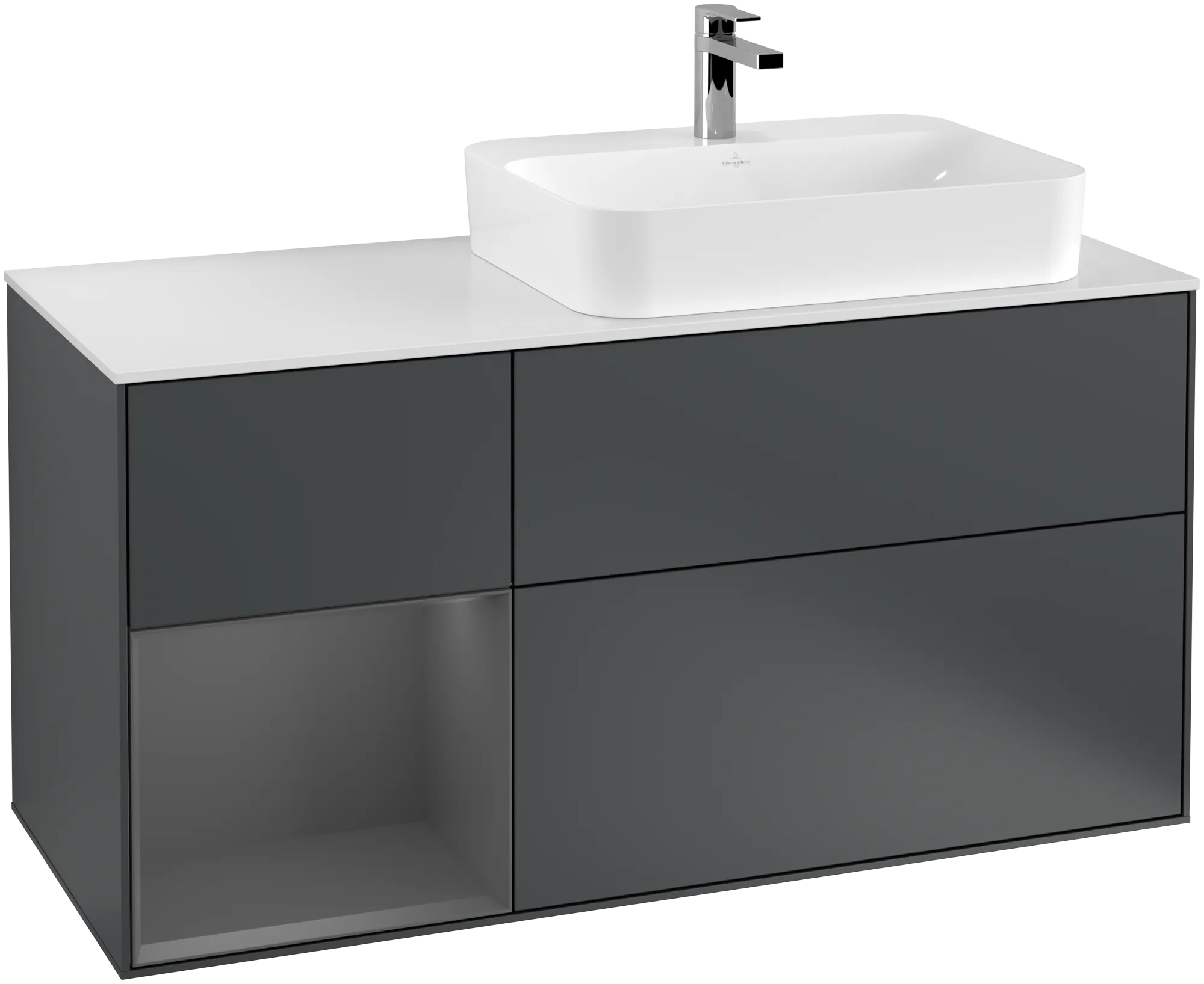 Obrázek VILLEROY BOCH Finion Vanity unit, with lighting, 3 pull-out compartments, 1200 x 603 x 501 mm, Midnight Blue Matt Lacquer / Anthracite Matt Lacquer / Glass White Matt #G391GKHG
