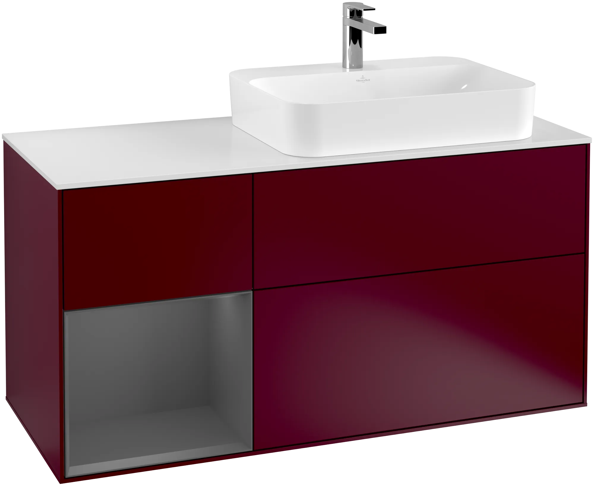 Obrázek VILLEROY BOCH Finion Vanity unit, with lighting, 3 pull-out compartments, 1200 x 603 x 501 mm, Peony Matt Lacquer / Anthracite Matt Lacquer / Glass White Matt #G391GKHB