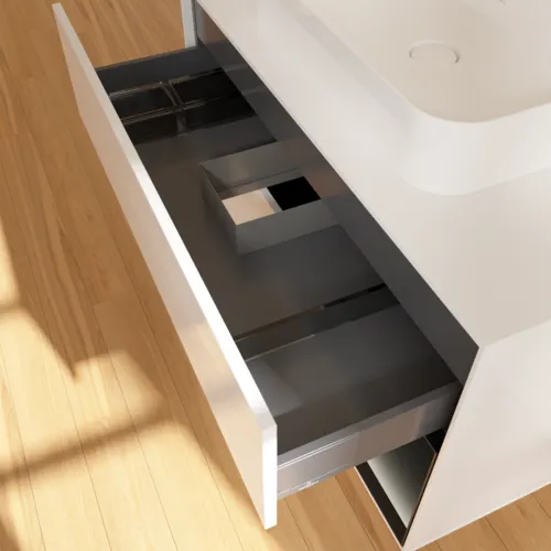 VILLEROY BOCH Finion Waschbeckenunterschrank, mit Beleuchtung, 2 Auszüge, 1000 x 603 x 501 mm, Glossy White Lacquer / Black Matt Lacquer / Glass White Matt #G371PDGF, Bild 8