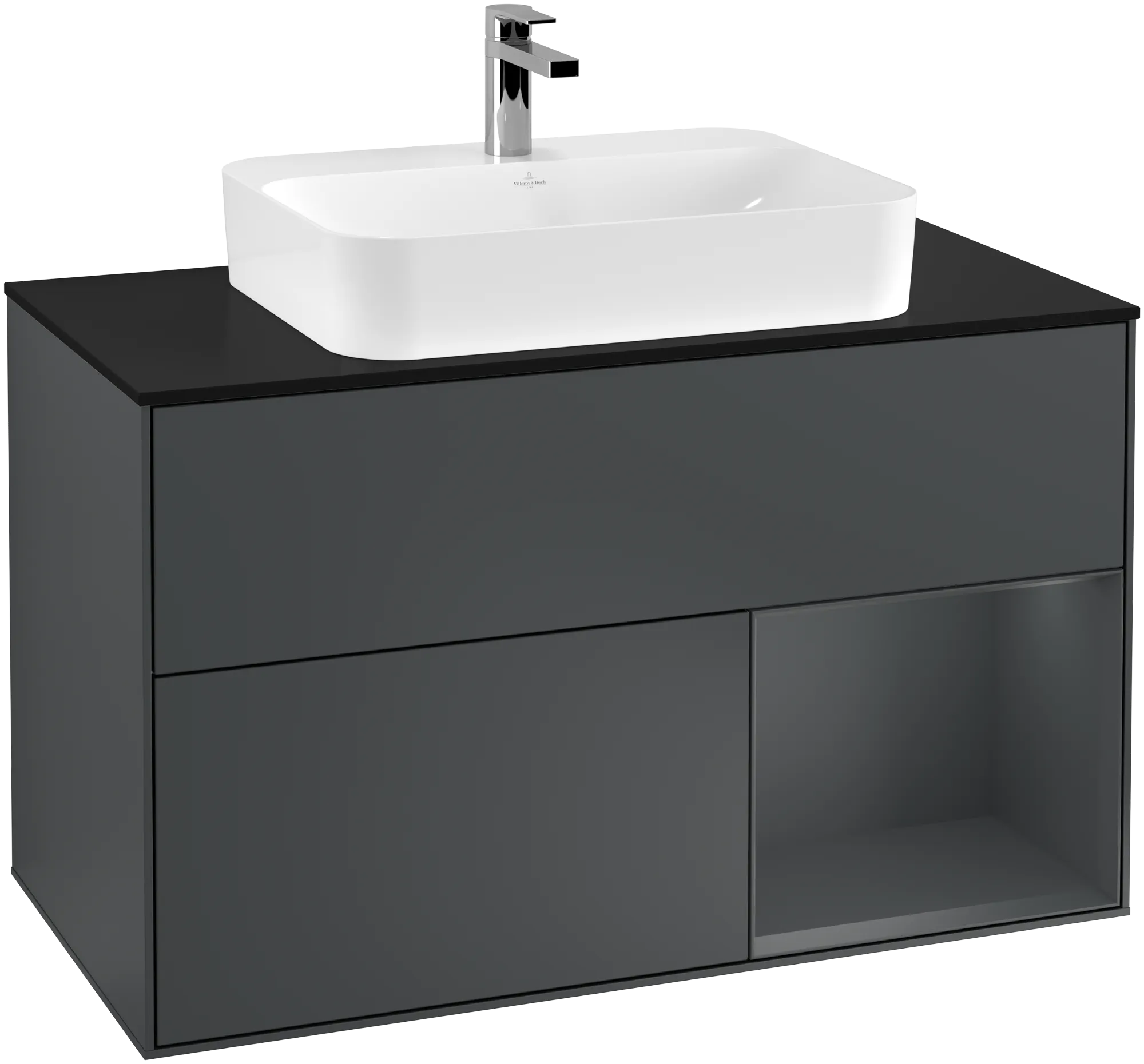 VILLEROY BOCH Finion Vanity unit, with lighting, 2 pull-out compartments, 1000 x 603 x 501 mm, Midnight Blue Matt Lacquer / Midnight Blue Matt Lacquer / Glass Black Matt #G372HGHG resmi