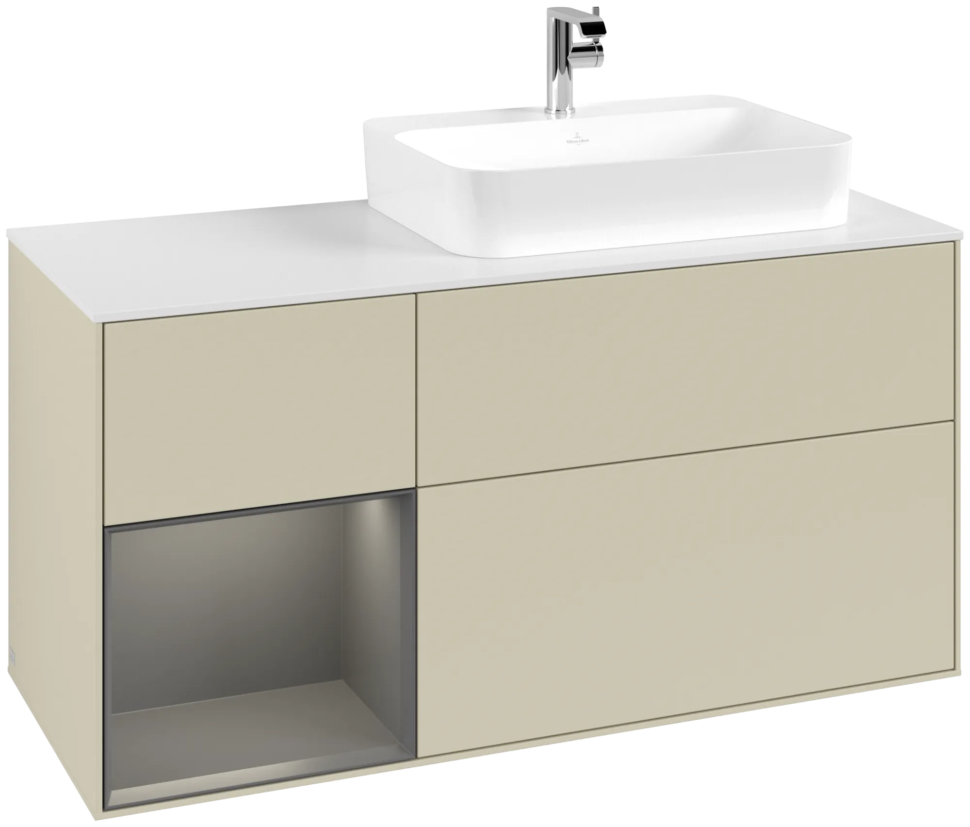 Obrázek VILLEROY BOCH Finion Vanity unit, with lighting, 3 pull-out compartments, 1200 x 603 x 501 mm, Silk Grey Matt Lacquer / Anthracite Matt Lacquer / Glass White Matt #G391GKHJ