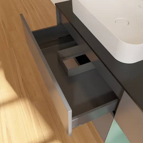 Bild von VILLEROY BOCH Finion Waschbeckenunterschrank, mit Beleuchtung, 3 Auszüge, 1200 x 603 x 501 mm, Anthracite Matt Lacquer / Olive Matt Lacquer / Glass Black Matt #G402GMGK