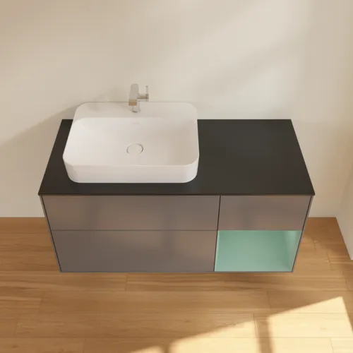 Bild von VILLEROY BOCH Finion Waschbeckenunterschrank, mit Beleuchtung, 3 Auszüge, 1200 x 603 x 501 mm, Anthracite Matt Lacquer / Olive Matt Lacquer / Glass Black Matt #G402GMGK