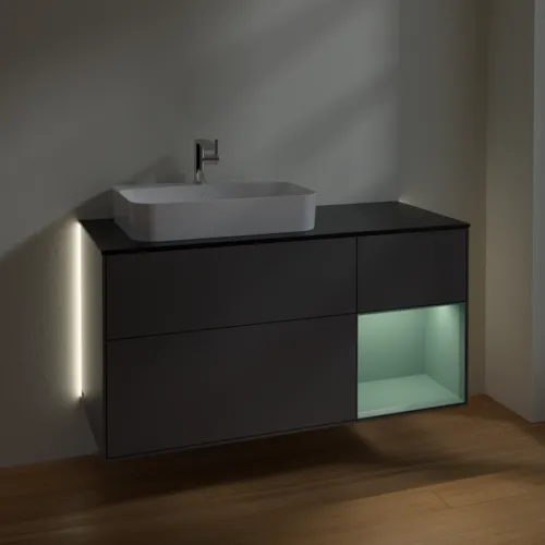Bild von VILLEROY BOCH Finion Waschbeckenunterschrank, mit Beleuchtung, 3 Auszüge, 1200 x 603 x 501 mm, Anthracite Matt Lacquer / Olive Matt Lacquer / Glass Black Matt #G402GMGK